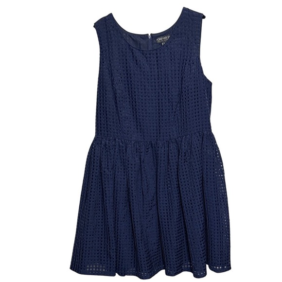 Forever 21+ Dresses & Skirts - Forever 21 Plus Navy Blue Textured Grid Fit and Flare Sleeveless Dress XL